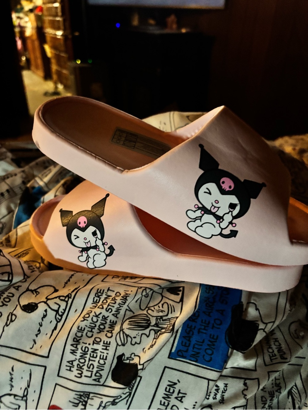 Pink Character Slide Sandals with Cartoon Graphic